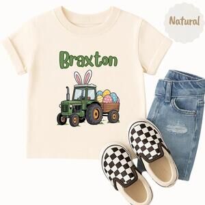 Personalized Tractor Easter Shirt, Toddler Boy Outfit